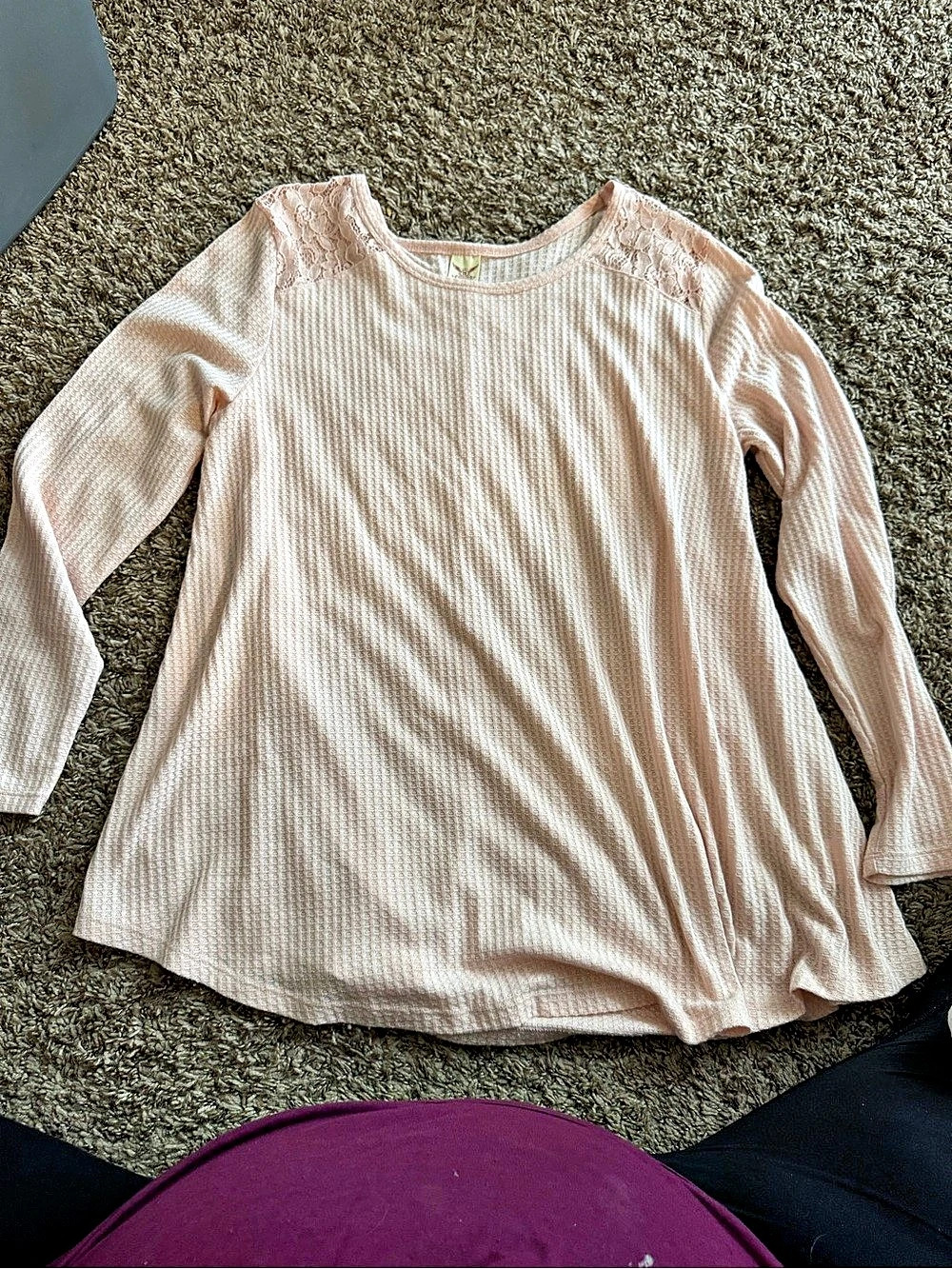 Free People Lace Yoke Long Sleeve Tunic in Pink XL